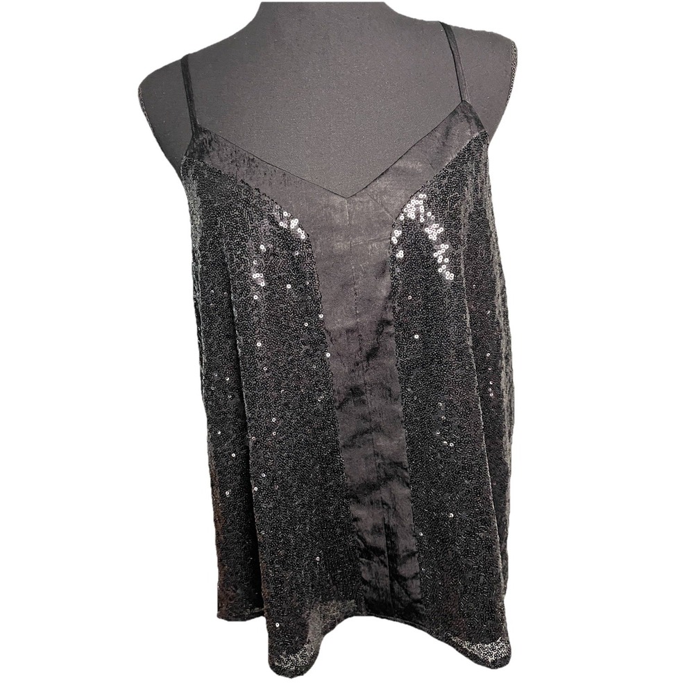 Andree by Unit Black Sequin Tank Top Women's Size Large Racerback Lined